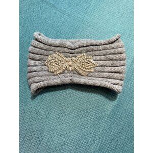 Grey Heather Knit Headband With Rhinestone Embellishment